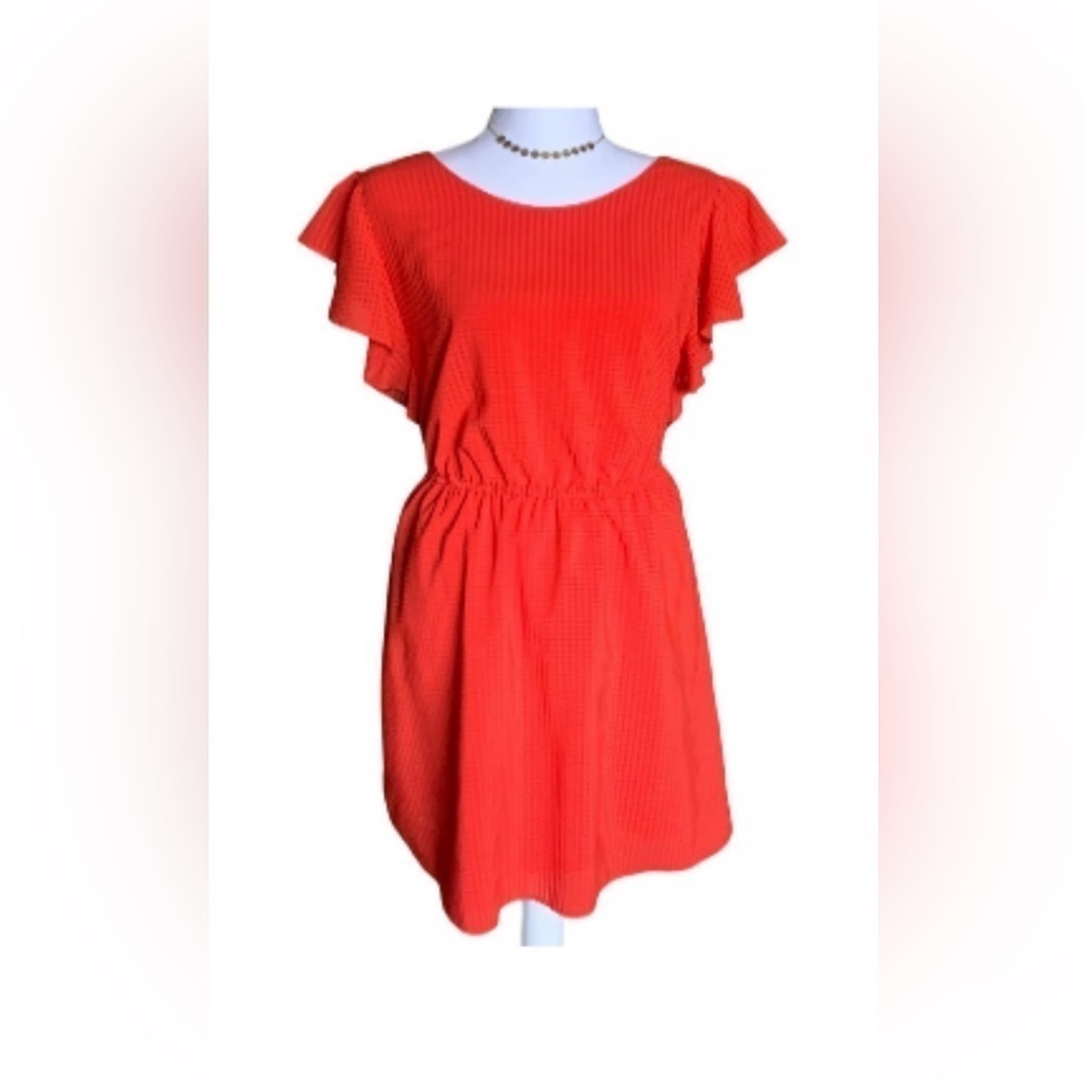 Merona Orange Fit and Flare Knee Length Ruffle Sleeve Dress size Medium